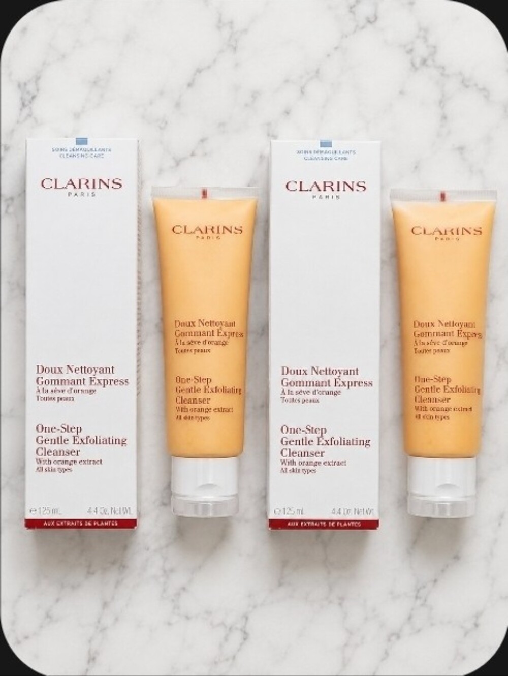 2 Clarins One-Step Gentle Exfoliating Cleanser Orange Extract All Skin 4.4oz ea.
